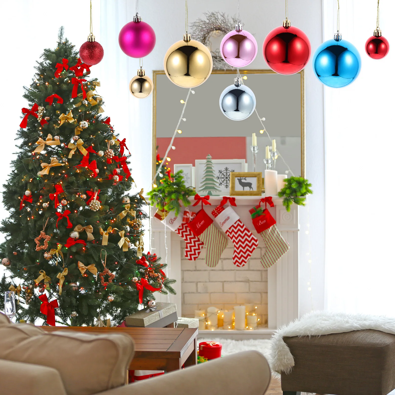 

1Set Christmas Ball Decor Premium Plastic Pendants Tree Ornaments Festival Hanging Balls Xmas Supplies