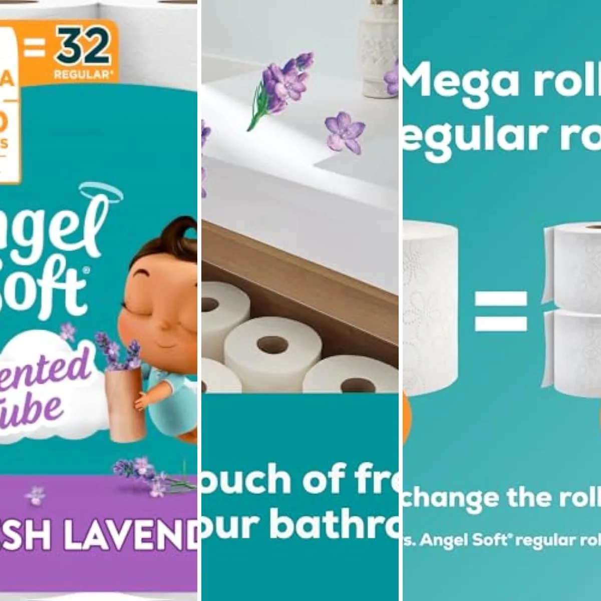 Angel Soft Toilet Paper with Fresh Lavender Scented Tube, 8 Mega Rolls = 32 Regular Rolls, Soft and Strong Toilet Tissue