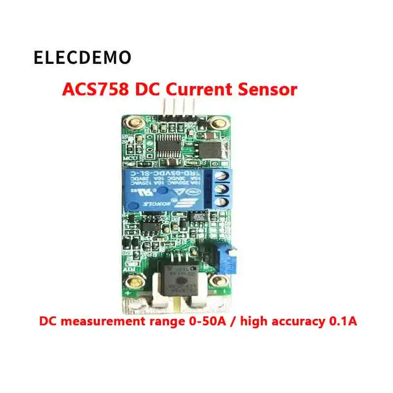 Hall Effect Current Sensor Module, 0-50A DC Current Detection, High Precision 0.1A Resolution, Low Noise, DIY PCB Board,ACS758