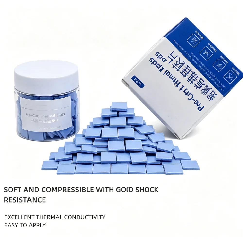 100Pcs 12x12x1.5mm Thermal Silicone Pads Insulated Heat Conductive Pre-Cut for CPU GPU LED Cooling