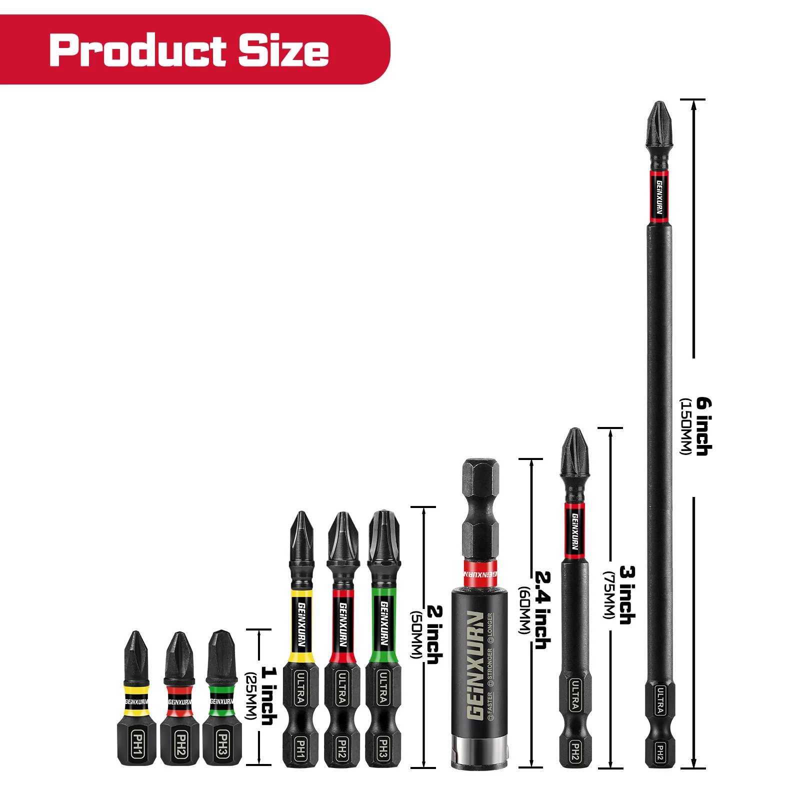 Geinxurn #2 Pozi  Screwdriver Bit Set,Impact Magnetic Alloy Steel Bit with Bit Holder and Storage Organizer