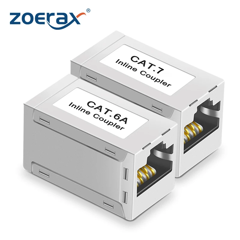 ZoeRax 1PCS RJ45 CAT7 CAT6A Coupler, Inline Ethernet Shielded Coupler, Female to Female  Adapter for Cat7/6/5e Ethernet Cable