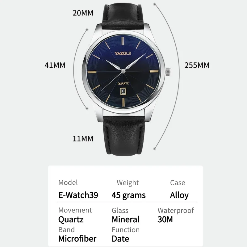 Men's Quartz Watch Basic Collection Series with 41mm Dial and Date Just Calendar Function Microfiber Strap Waterproof 30M
