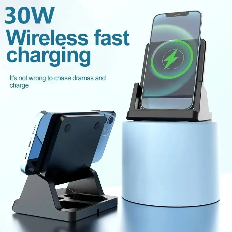 30W Wireless Charger Pad Stand Desktop Ultra-thin Mobile Phone Fast Charging Dock Station For iPhone 15 14 13 12 Samsung Xiaomi