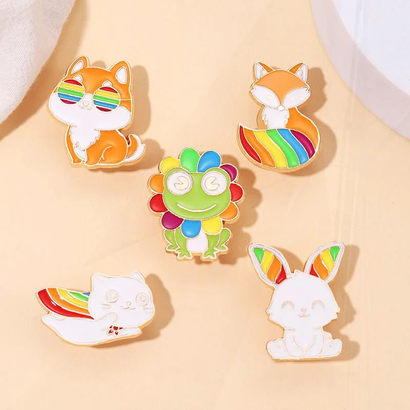 Frog Pines Lapel Badges LGBT Jewelry Gift for Lovers Friends Rainbow Animals Enamel  Brooch Custom Dog Fox Cat Rabbit