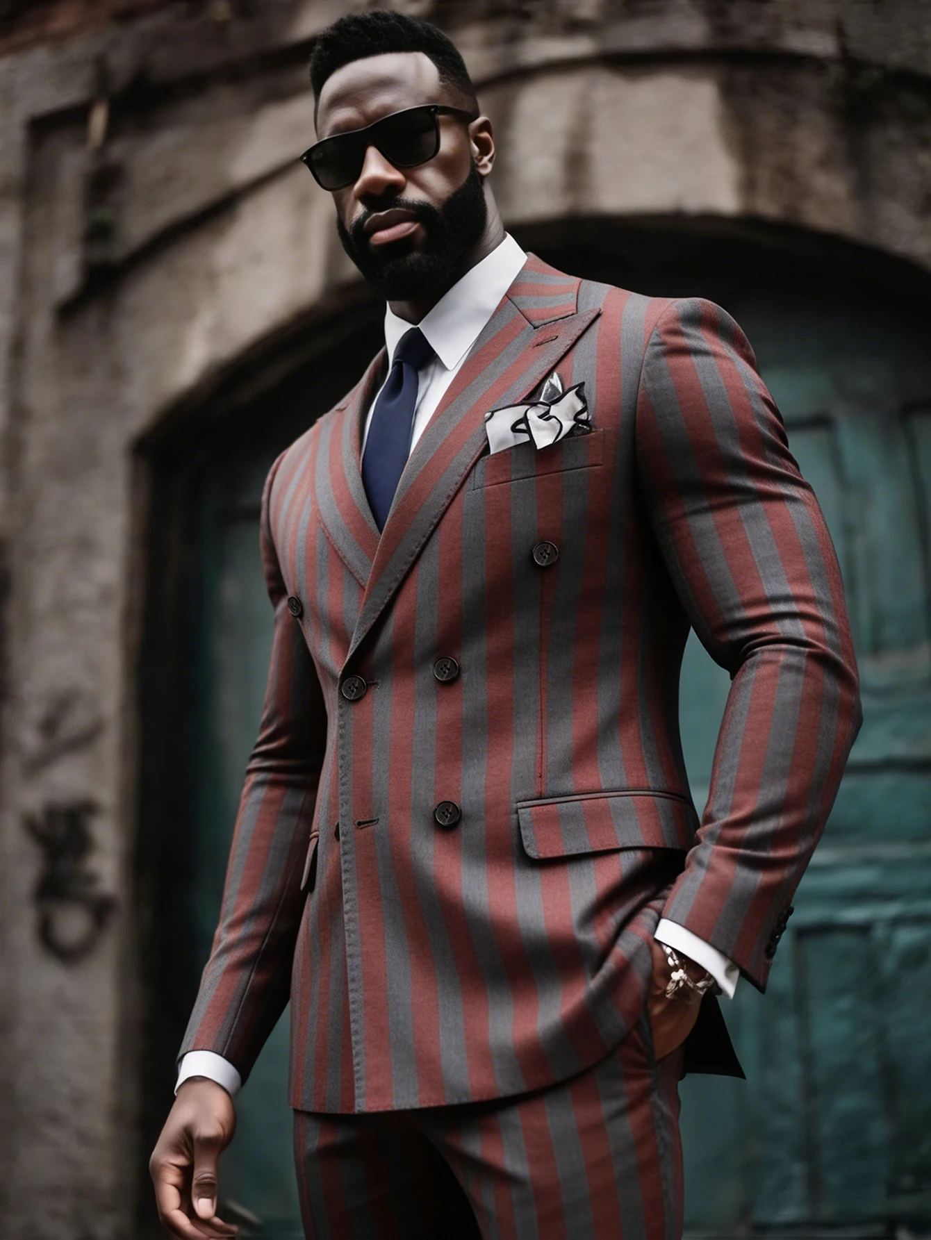 

Мужской двубортный костюм-двойка: пиджак с острыми лацканами в полоску и брюки, для официальных мероприятий, бизнеса, свадеб и выпускных вечеров