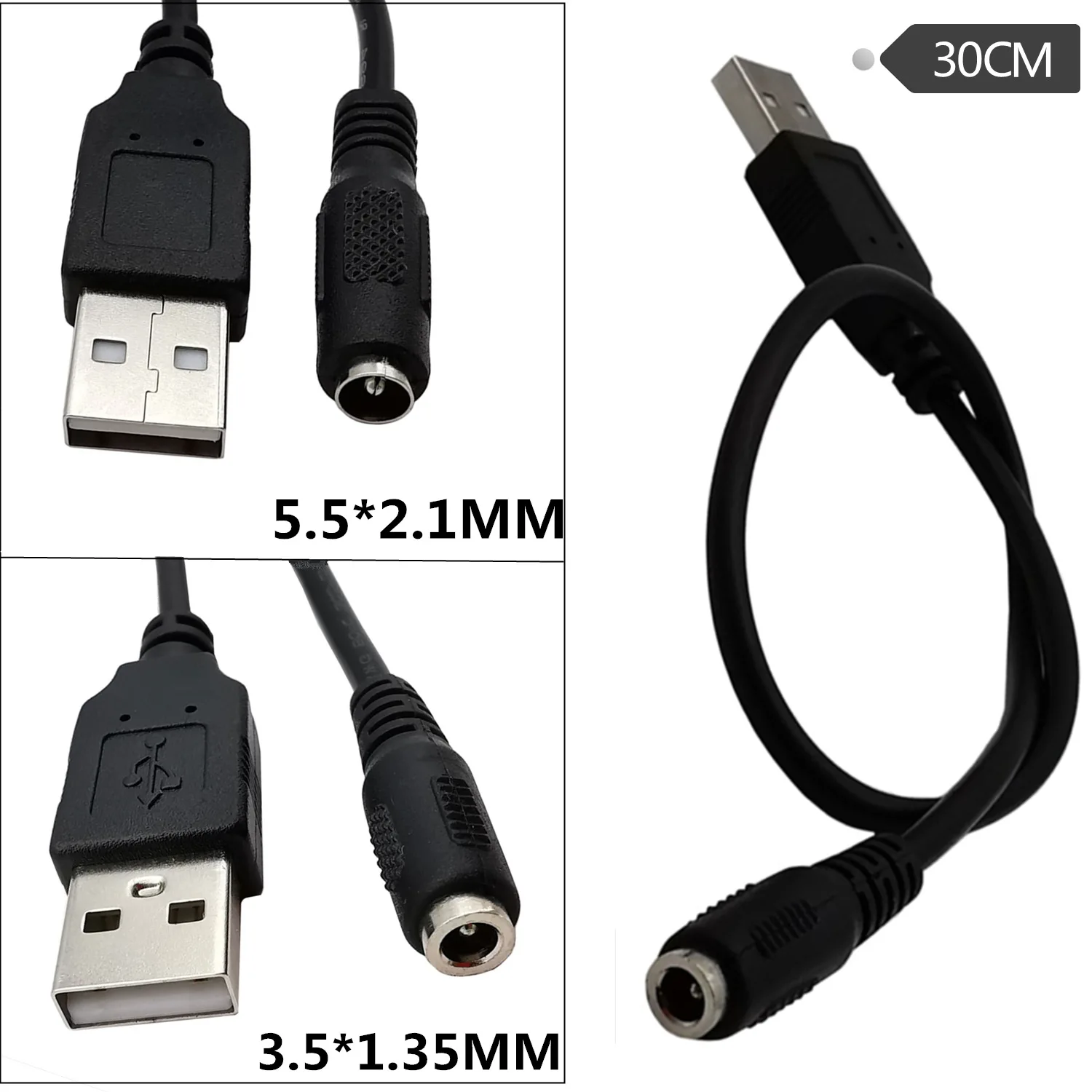 DC round hole needle 3.5 * 1.35/5.5 * 2.1mm female socket to USB male mobile phone power adapter cable