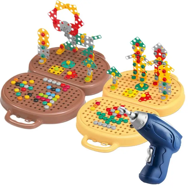 Children Electric Drill Toolbox Pretend Play Screwdriver Drill Screw Toys Montessori Educational Puzzle Tool Toy Christmas Gifts