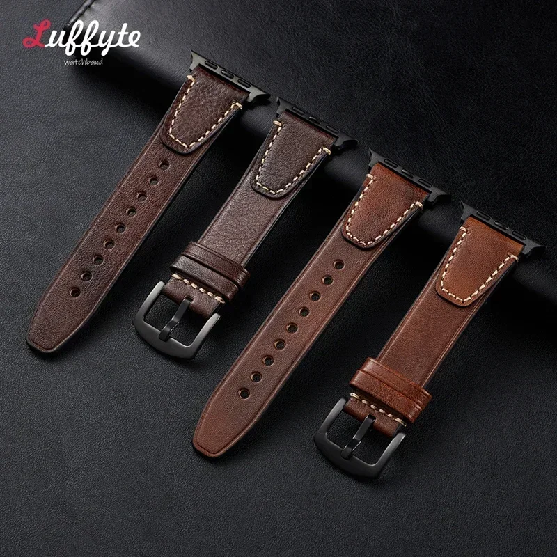 حزام جلدي ريترو لساعة أبل 1-10 Ultra SE 2 حزام معصم لساعة IWatch 38 40 41 42 44 45 46 49 مللي متر سوار معصم للرجال