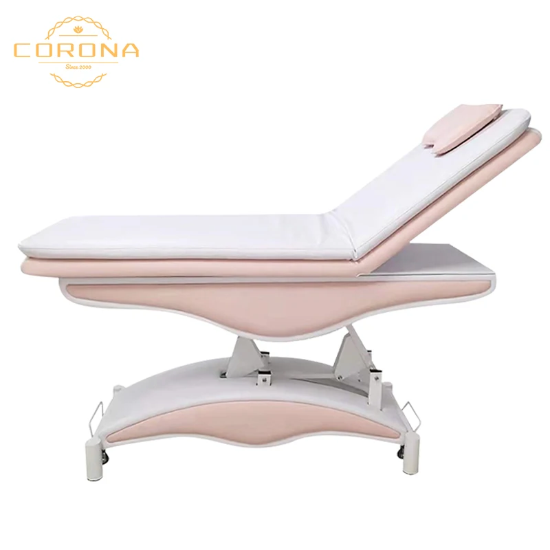 China Manufacturer Luxury Salon Furniture Pink Facial Care Electric Beauty Massage Table Bed 3 Motor