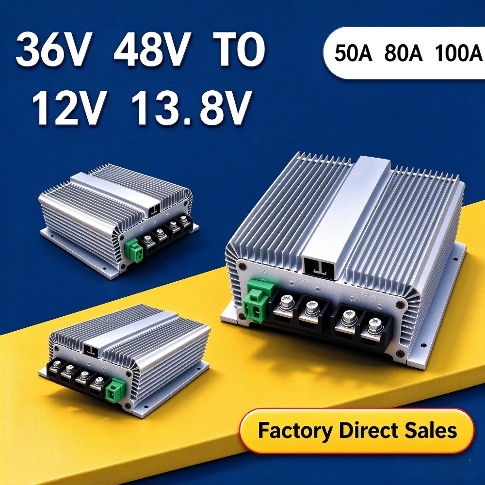 36V 48V to 12V 13.8V Golf Cart Voltage Reducer, 80A 100A 150A DC Buck Step Down Converter Featuring ACC, CE Waterproof RoHS