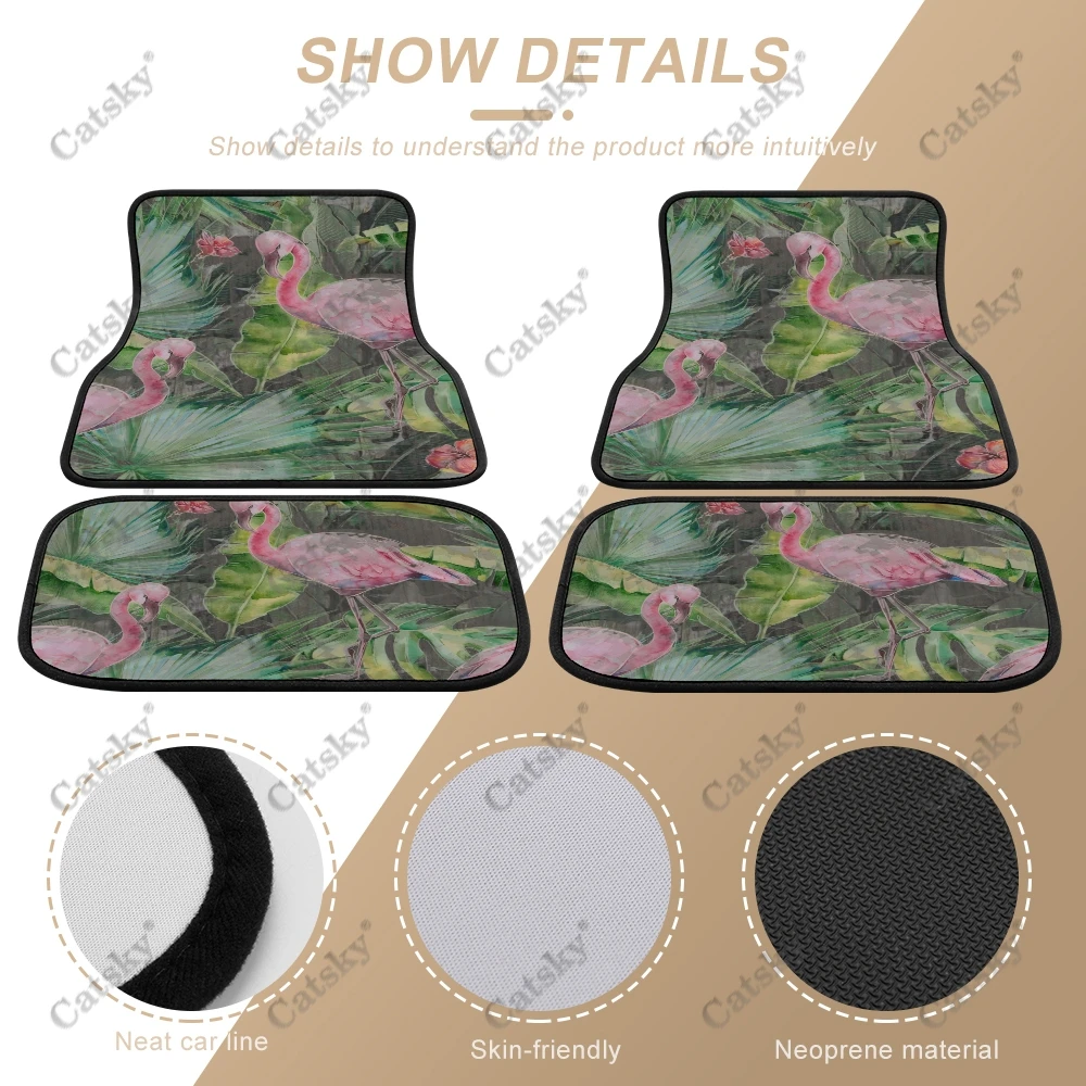 Pastel Flamingo Car Accessories Floor Mat 4-Piece Full Set All Weather Universal Front & Rear Auto Foot Pads for SUV Decoration