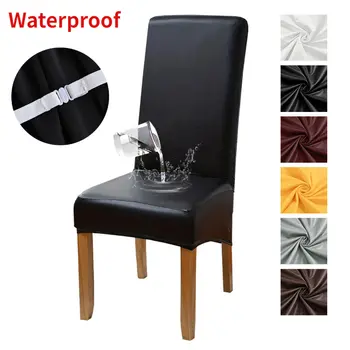 Elastický potah na židli z PU kůže, nepromokavý, odolný proti znečištění, zesílený potah na hotelové bankety a jídelní židle s vysokým opěradlem, potah na sedák velikosti XL 8 nejlepší prodej nepromokavé potahy na židle - №4
