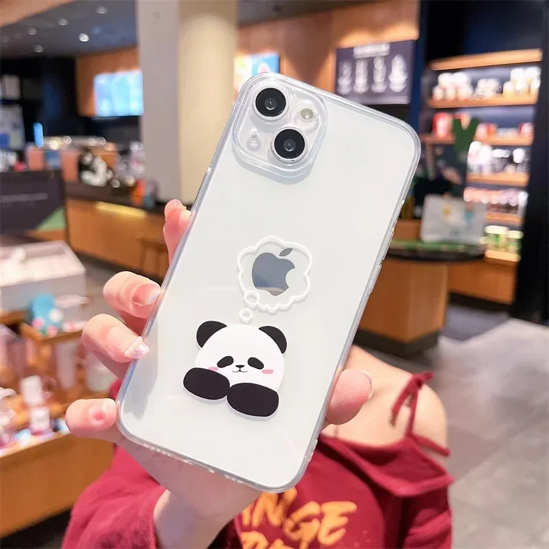 Creative Panda Cartoon Clear Phone Cases for iPhone 15 16 13 14 12 11 Pro MAX XR Mini 7 8 14 Plus SE Cute Soft Covers Fundas Bag
