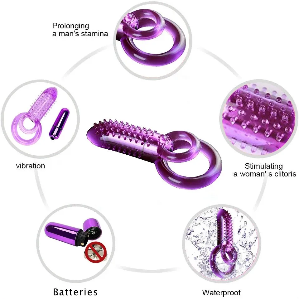 Double Vibrating Cock Ring Vibrator Time Delay Dual Rings Penis Sex Toys For Men Prolonging Climax Enhance Sex Ability Product