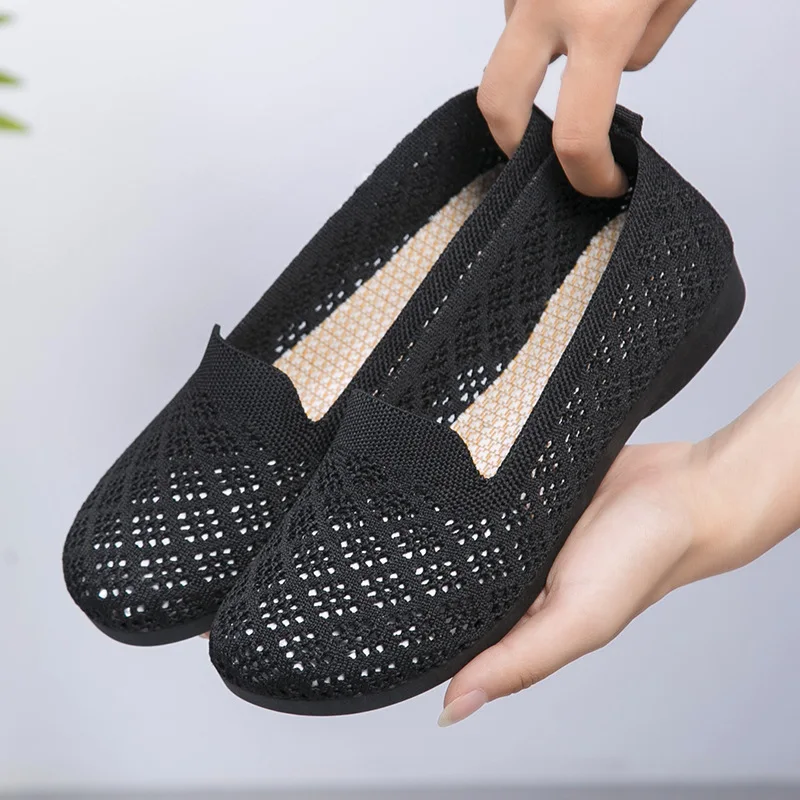 2024 Old Beijing Cloth Shoes Women\'s Summer Hollow Fabric Upper Soft Sole Fashion Casual Shallow Top Single Shoes