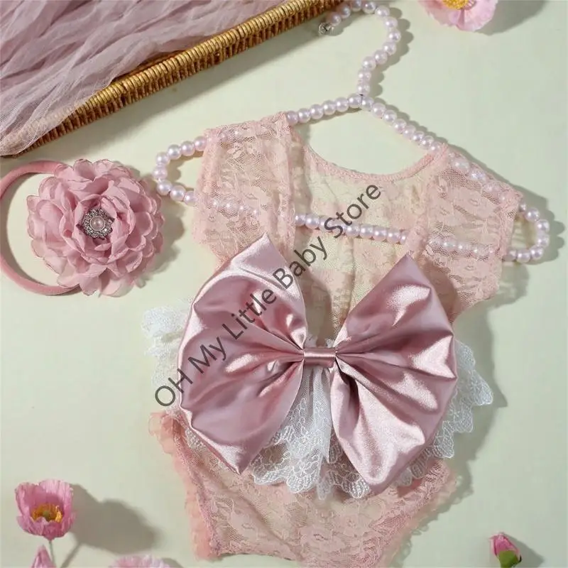 

M76C 1 Set Baby Photography Clothing Roundeveless Romper Bodysuit & Headwear Photo Spers для новорожденных 0-3 месяца