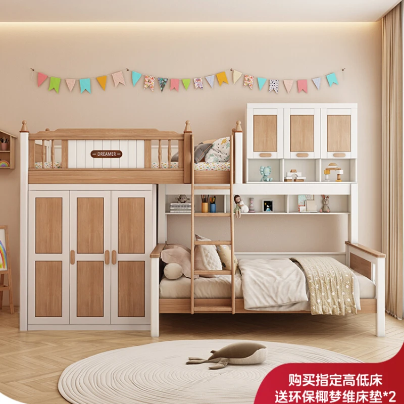 Children go to bed under table wardrobe combination bed household all solid wood staggered