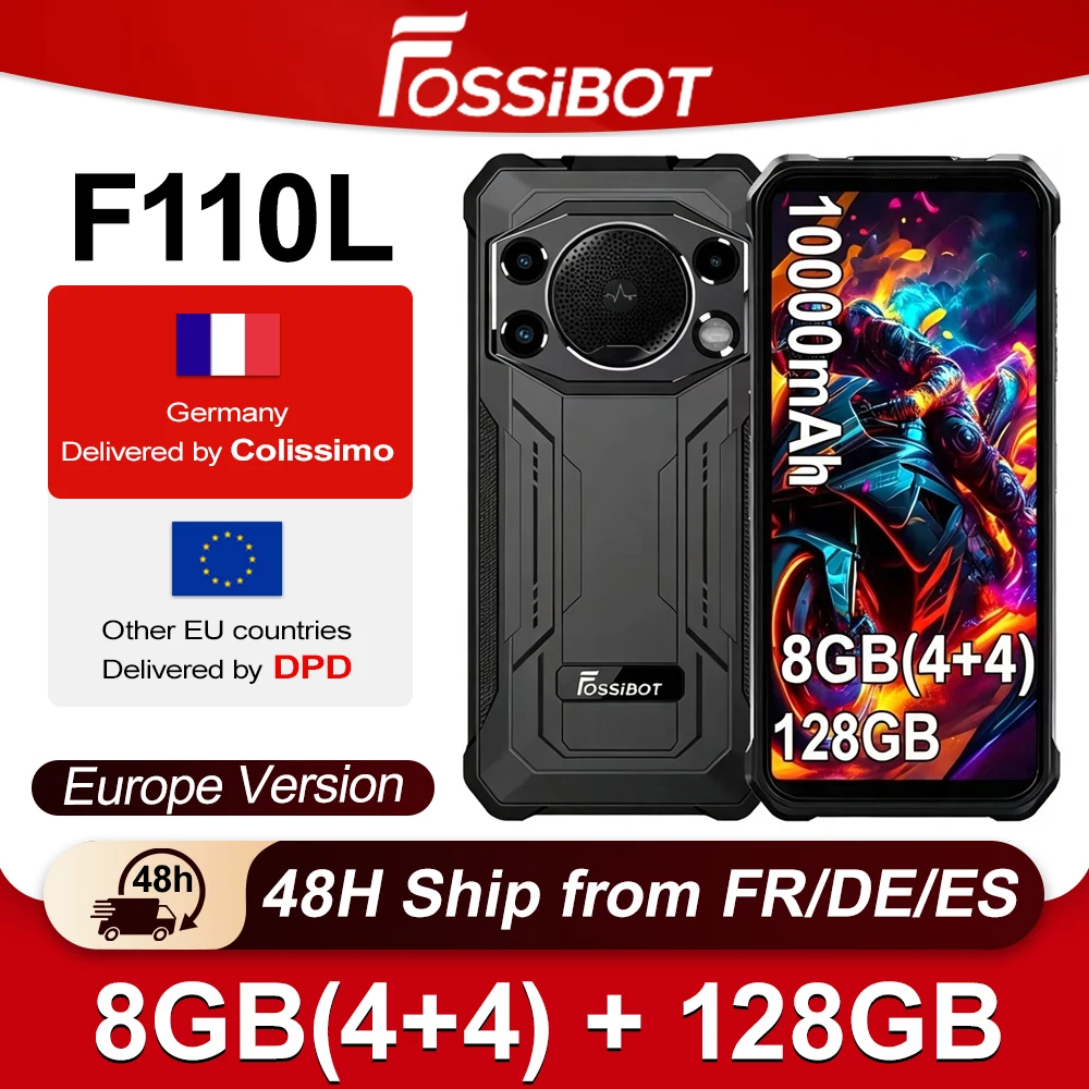 FOSSiBOT F110L Robustes Smartphone, Android 15, 8GB RAM (4GB+4GB) +128GB Speicher, 10000mAh Großer Akku, 50MP+8MP+5MP Dreifachkamera, 6,745 Zoll HD+ IPS 60Hz Display, NFC, GPS Outdoor