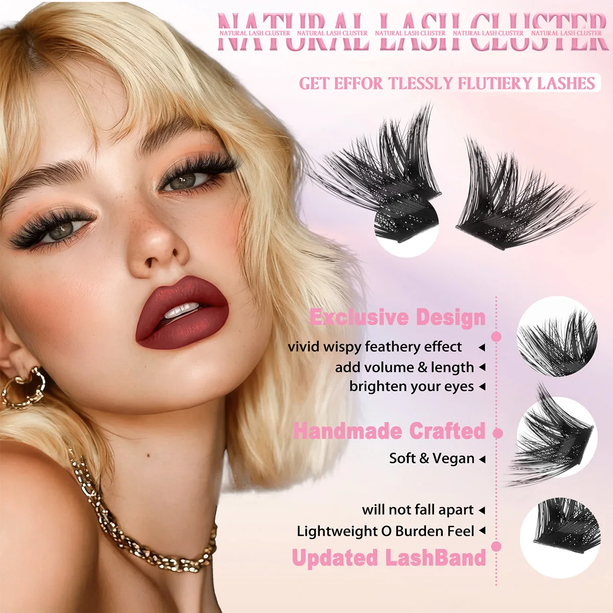 Wimpern-Clusters Wimpernverlängerung Wispy Cat-Eyelashes 8-16mm Wimpern-Clusters mit weichem Band Make-up – Detail 3
