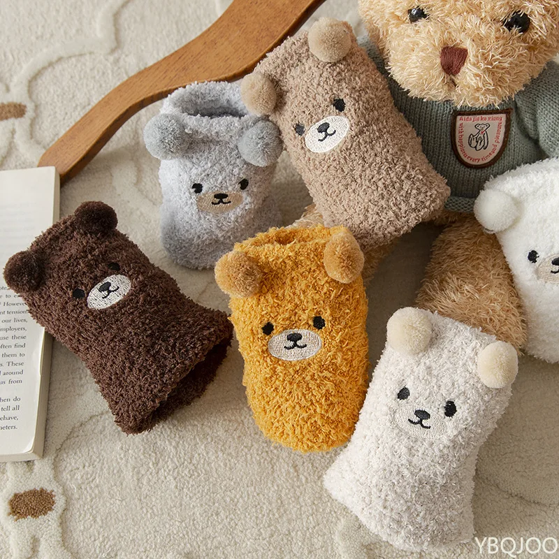 

6 Pairs Winter Warmth Coral Fluffy Solid Color Soft Comfortable woen Sleeping Floor Socks women Thickened Mid Tube Plush Socks