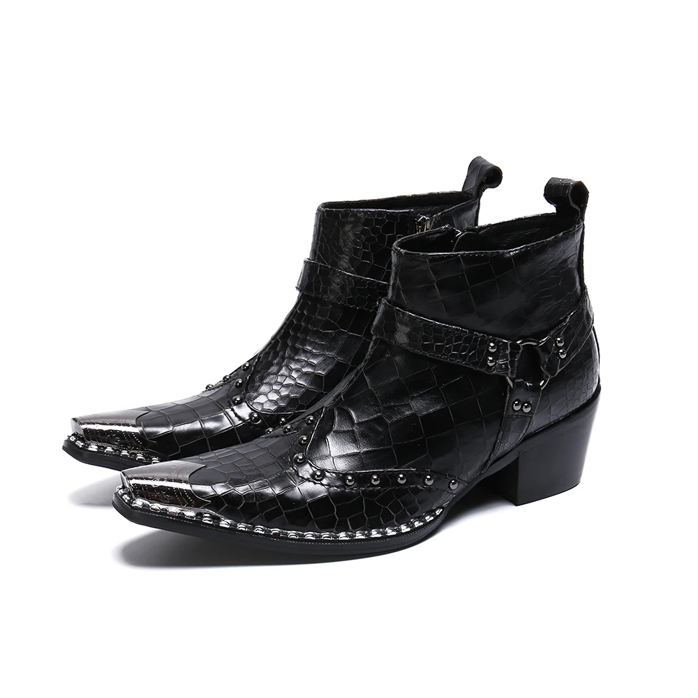 

2023 Fashion Zipper Night Club Party Shoes Italian Pointed Toe Locomotive Short Boots Leisure Cow Leather Men Dress Boots