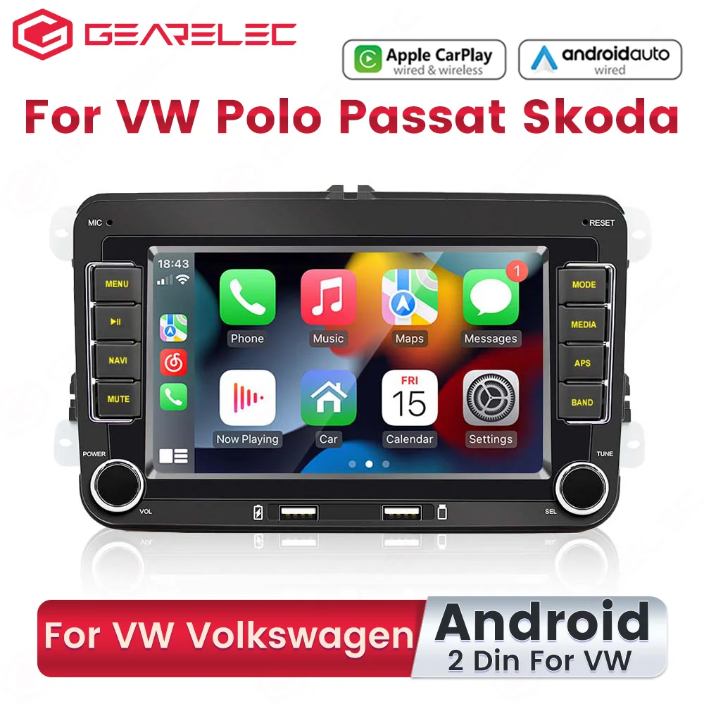 2 Din Android Car Radio Stereo Carplay Android Auto GPS Wifi For VW Golf 5 6 Skoda Touran Jetta Polo Passat b6 b7 Golf Caddy