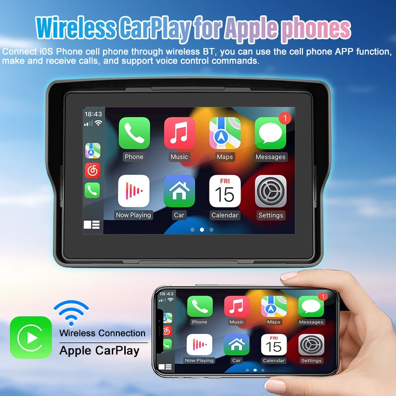 5inch Navigation Motorcycle Waterproof Wireless Android Auto Apple Carplay Display Screen Portable Motorcycle Monitor