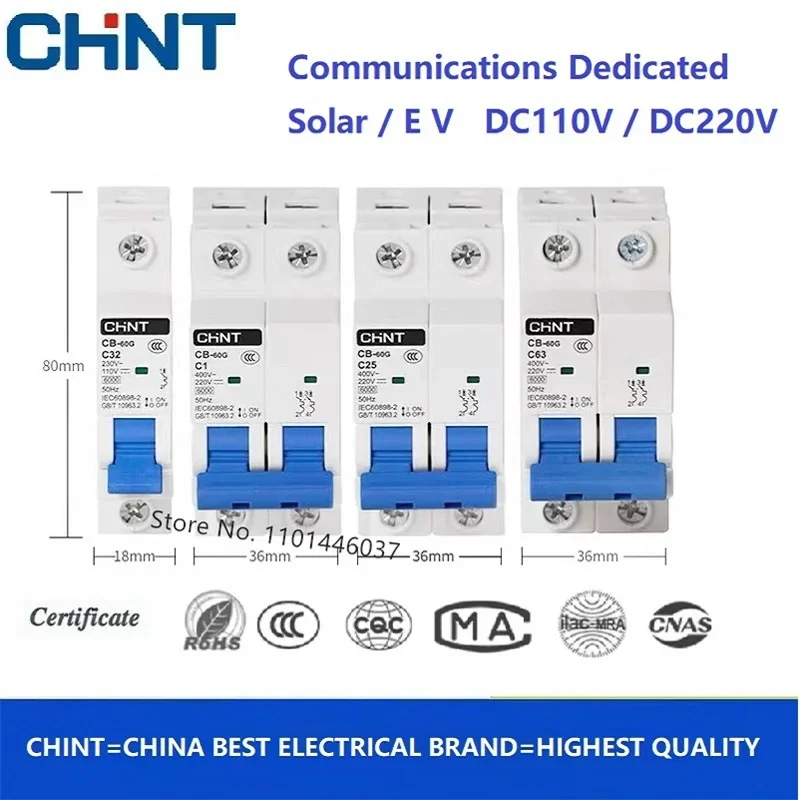 CHINT CB-60G CB-125G DC110V 220V Air Switch For Electric Vehicle Solar Energy Communication