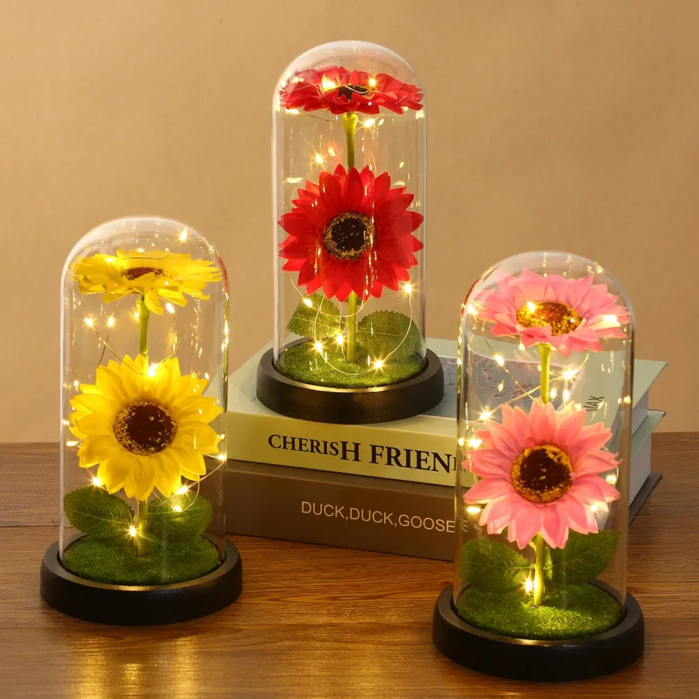 Eternal Sunflower in Glass Dome - LED Illuminated Artificial Flower, Perfect for Valentines Day, Mothers Day & Birthday Gifts