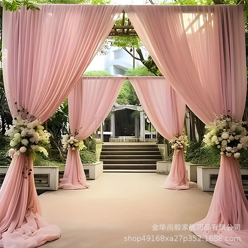 White Mesh Tulle Curtain Outdoor Wedding Party Scene Layout Decoration Background Wedding Arch Wedding Curtain