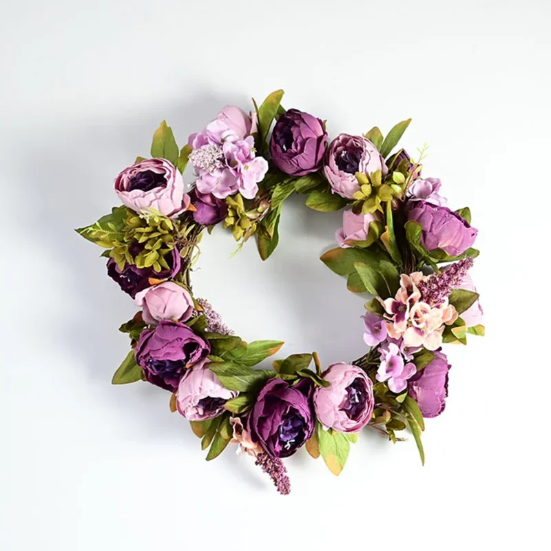 DIA 40CM Core Peony Pendant Artificial Flower Wreath Wedding Door Headboard Photography Wedding Living Room Floral Decoration