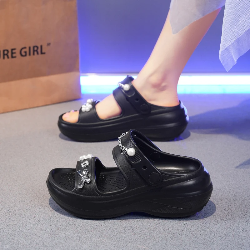 Women's EVA Platform Slides, Thick Sole, Non-Slip For Home And Beach_voghion.com