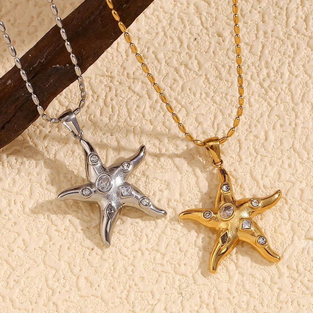 

Wholesale High Quality Gold Plated Stainless Steel Starfish Pendant Necklace For Women's Jewelry