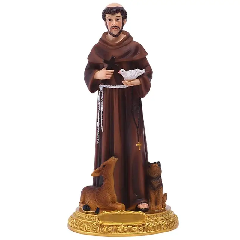 

St Francis Of Assisi Statue Hand Painted Resin Statue Ornament With Dove And Cross Desktop Statue Prayerful Inspirations statue