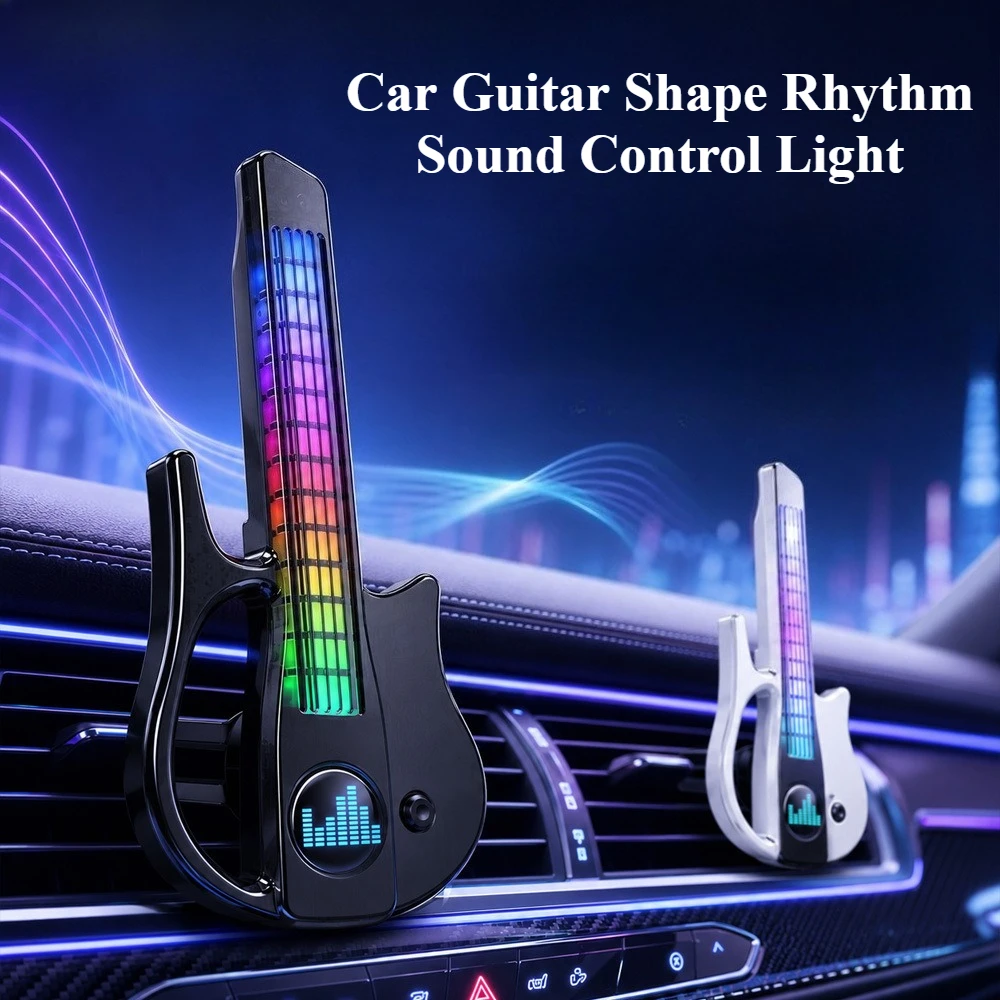 Car Guitar Shape Rhythm Sound Control Light, Music Pickup Atmosphere Lamp, for Car Air Vent, Home Desktop E‑Sports Decoration