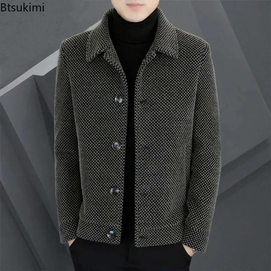 2026 Men's Casual Lapel Collar Coats Fashion Solid Thicken Warm Jackets Autumn Winter Single-breasted Male Business Slim Outwear