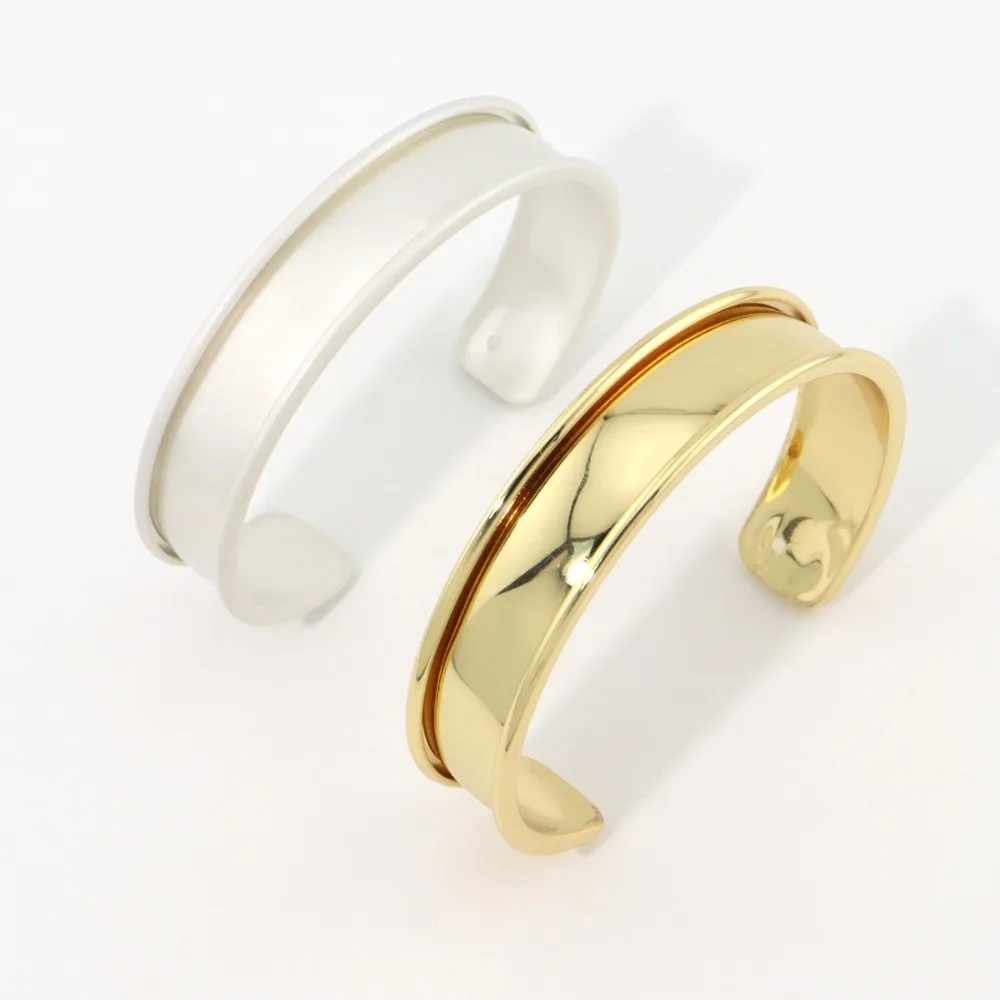 18K Genuine Gold Wide Open Bangle Smooth Minimalist Wide Concave Groove DIY Bracelet Handmade Pure Copper Simple Bracelet Base