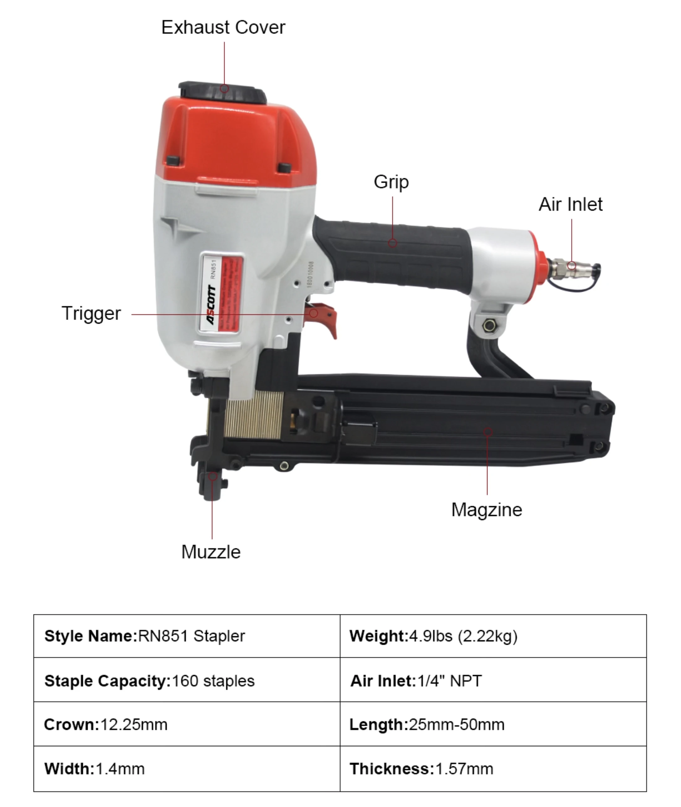 Model N851 Air Stapler Heavy Duty Pneumatic U-shaped Nail Gun and Stapler for Woodworking Code N851 U-nailer Stapler Gun