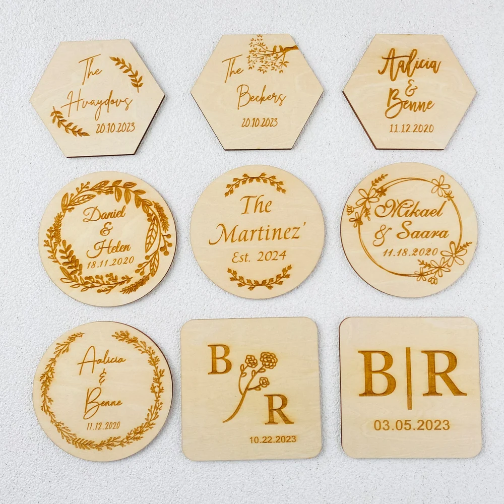 Personalized Wooden Coaster Custom Drink Coaster Rustic Wedding Favor Engagement Party Wedding Gift Coaster Souvenir Decoration