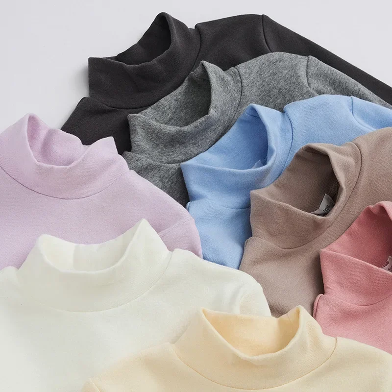 2-10T Toddler Kid Baby Boy Girl Winter Clothes Long Sleeve High Collar T Shirt Cotton Thick Infant Pullover Top Casual Tshirt