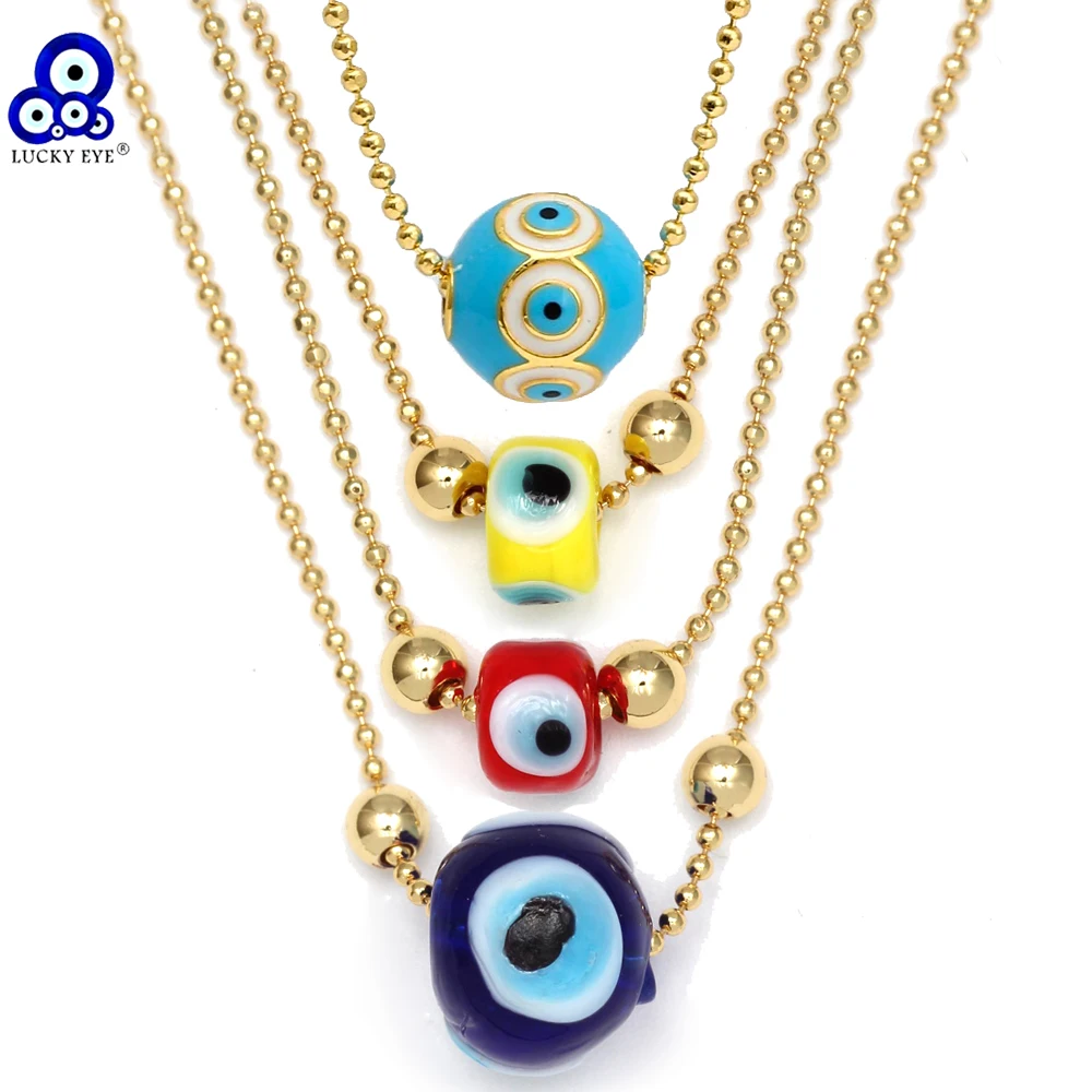Glück Auge Glas Tropfen Öl türkisch bösen Blick Perlenkette Kupfer runde Kugel Perlenkette Halskette für Frauen Männer Modeschmuck
