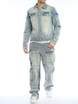 High-Quality Men's Washed Denim Two-Piece Set (Jeans + Denim Jacket) - Autumn & Winter Style 5