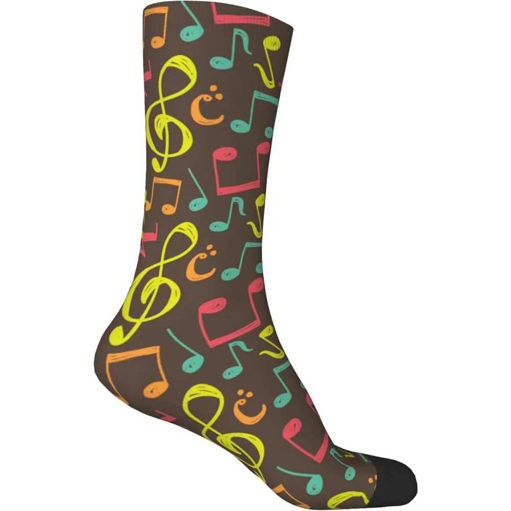 

Носки с ярким рисунком музыкальной ноты, коричневый фон с разноцветными нотами, мягкие для любителей музыки на каждый день и подарок