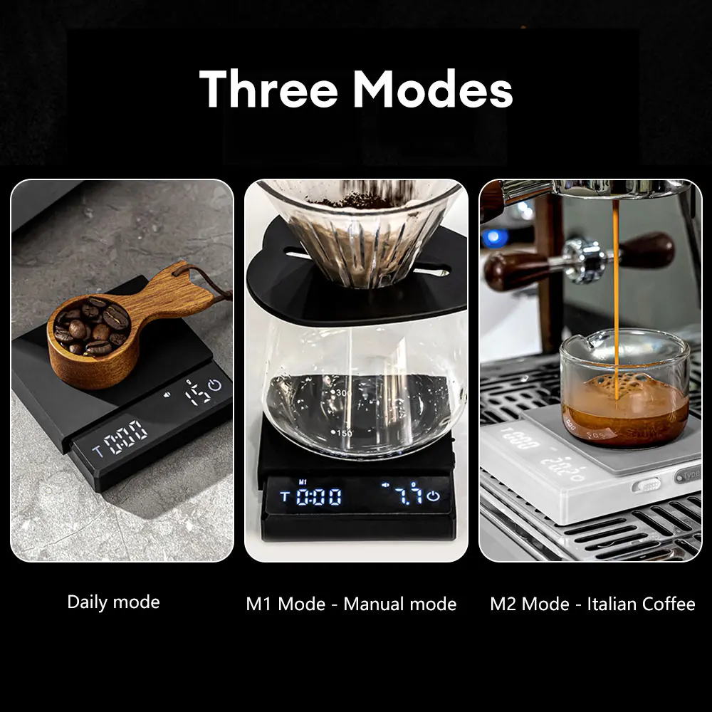 Kitchen Coffee Scale with Timer Rechargeable Digital Scale 2Kg/0.1g High Precision 3 Modes Drip Espresso Scale Barista Gift