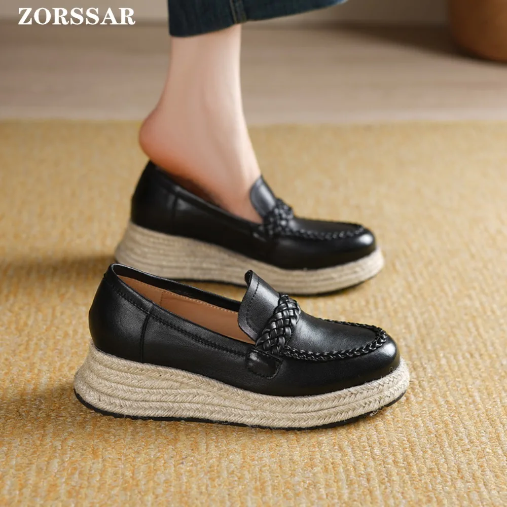 2026 Spring New High Quality Women Shoes Light Comfort Flats Platform Shoes Genuine Leather Fashion Sneaker Wedge Women Loafers