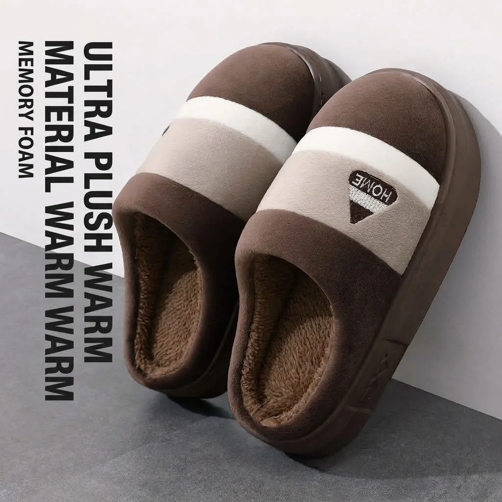 Große Herren-Winter-Hausschuhe, warm, mit dickem Plüschfleece-Futter, Plateau-Sohle, leise, rutschfest, Baumwoll-Slides, flache Mules – Detail 4