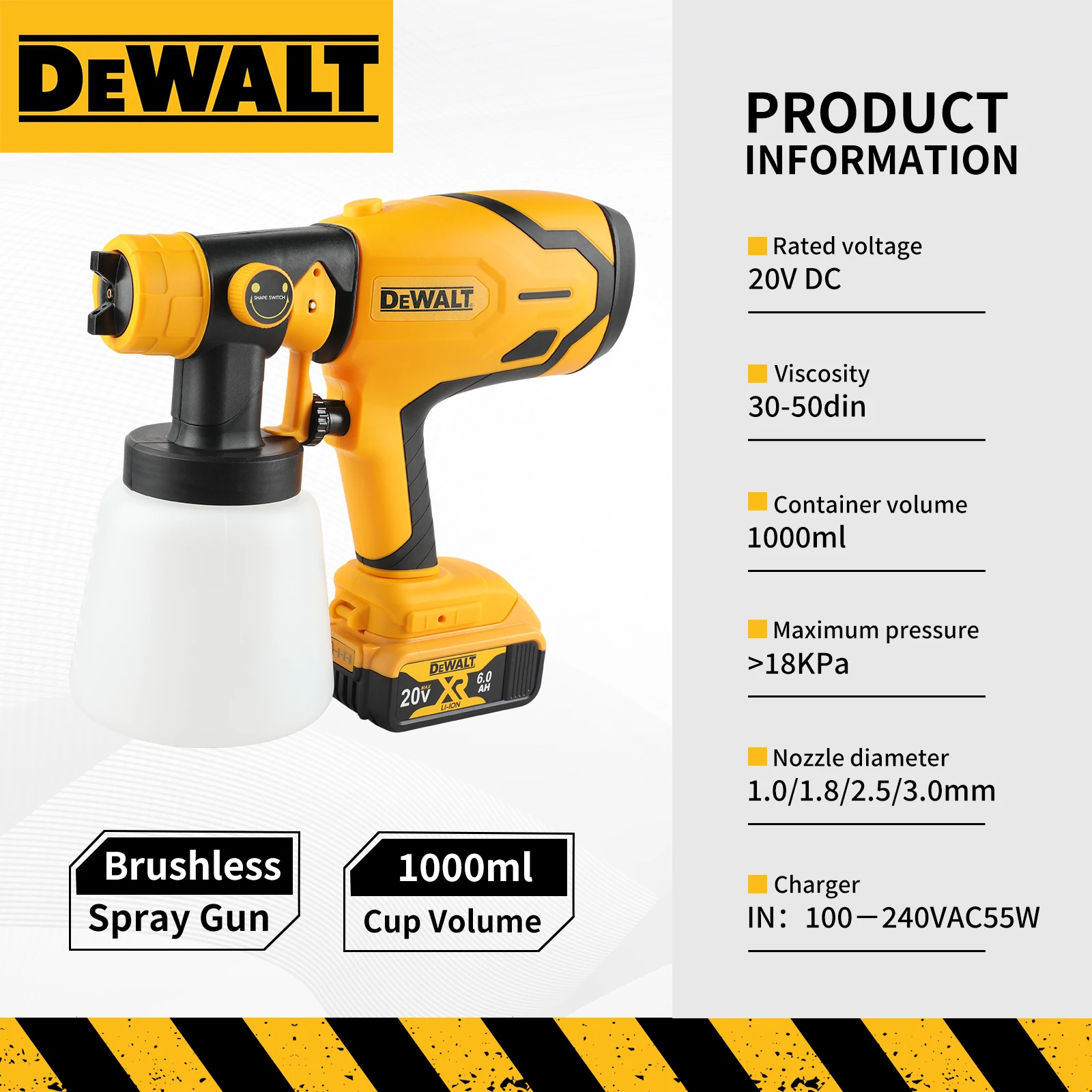 

Беспроводной электрический краскопульт DEWALT 800 мл, мощный распылитель HVLP для покраски автомобилей, мебели и стальных изделий