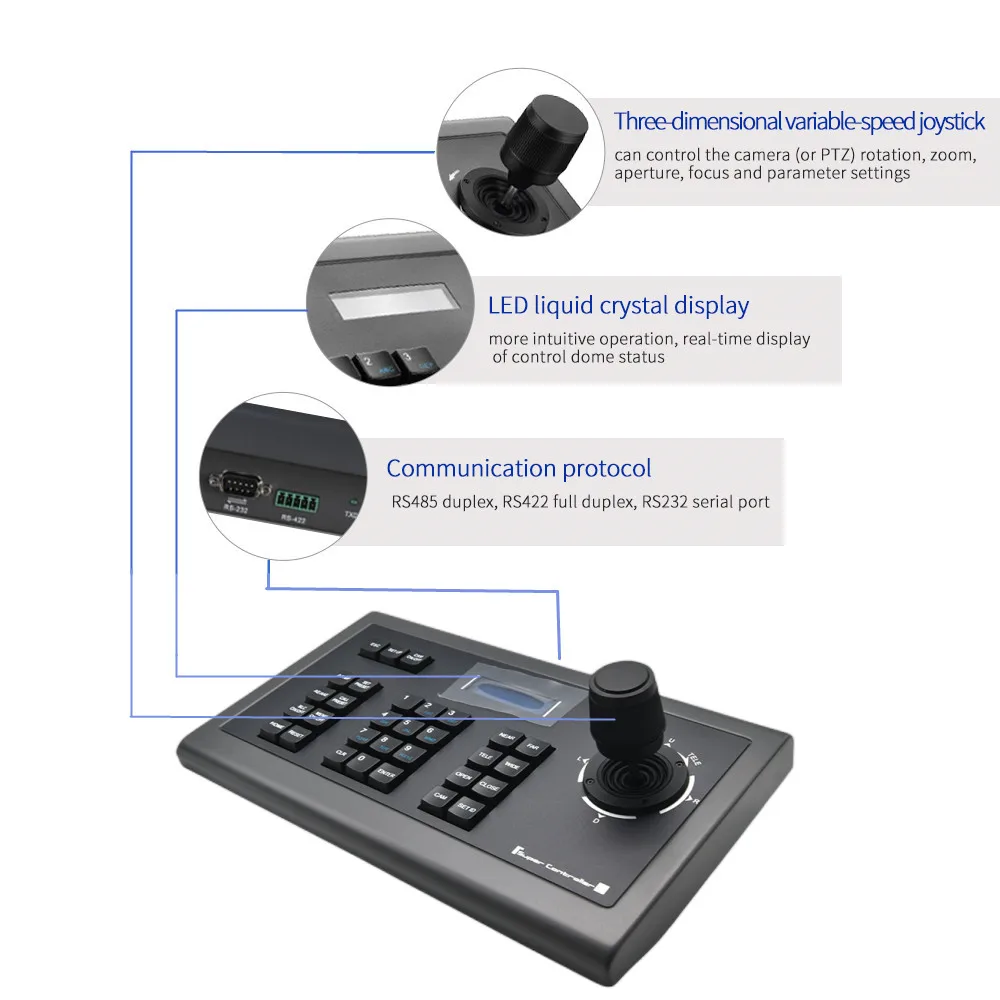 Camera Control Keyboard PTZ Controller Joystick RS232/422 Broadcasting Conference for Meeting Network Console Black KBD1010