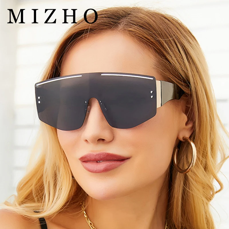

MIZHO Vintage Oversized Square Rimless Men Sunglasses Women Fashion Big Frame One Piece Wide Legs Sun Glasses Celebrity
